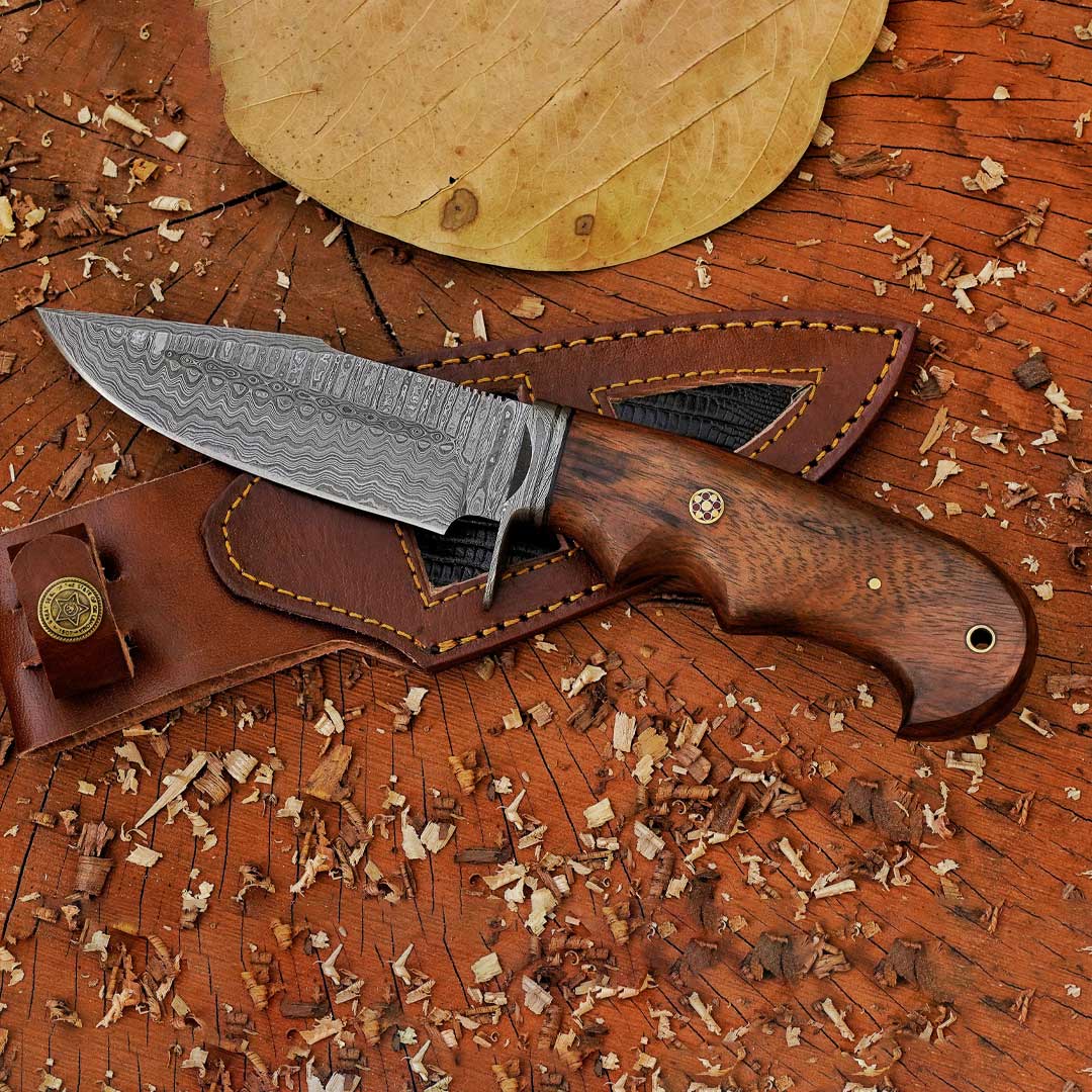 10.5 inch Hidden Tang Damascus Steel Hunting Knife