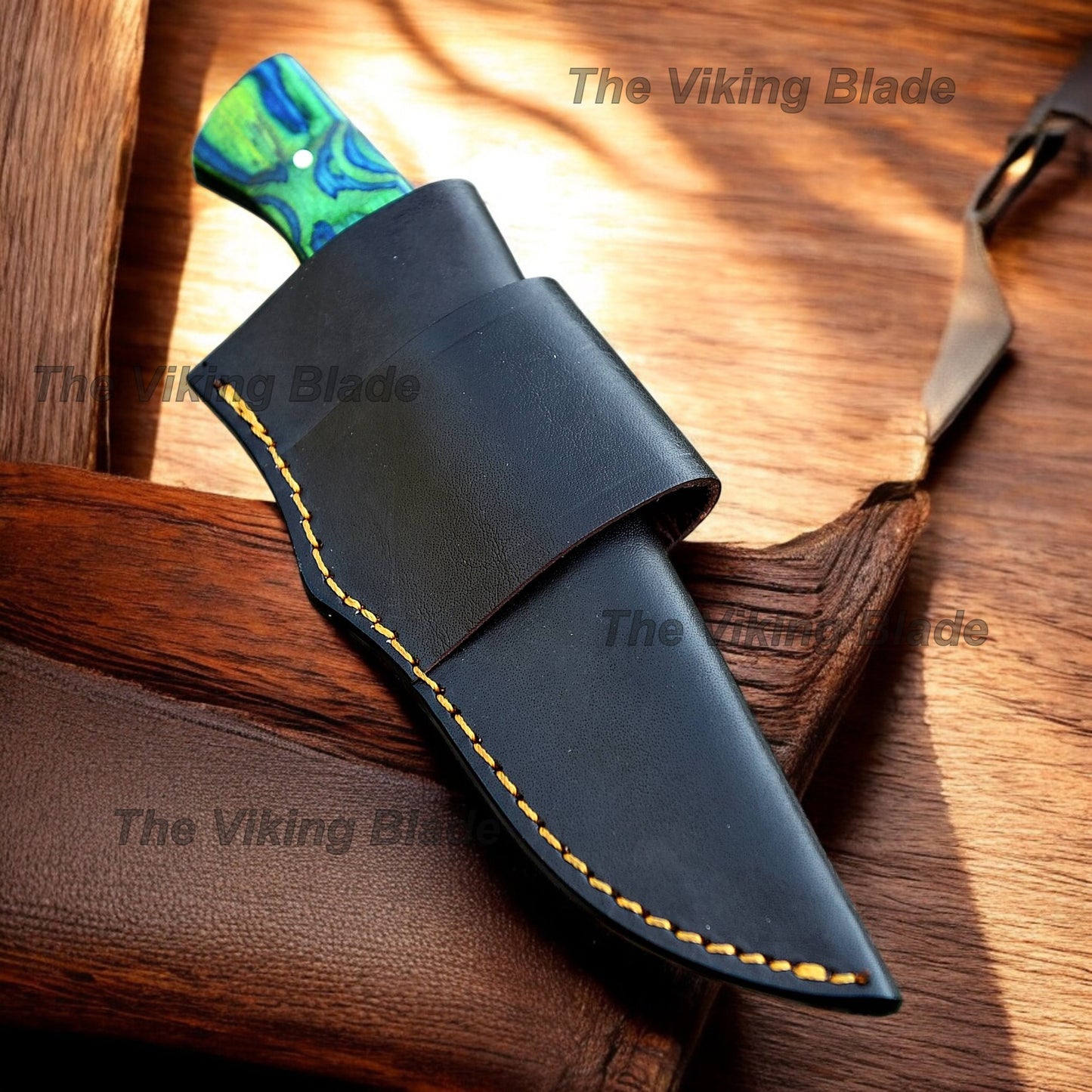 8.5" Custom Handmade Skinning Knife Pakka Wood Hanlde With Leather Sheath