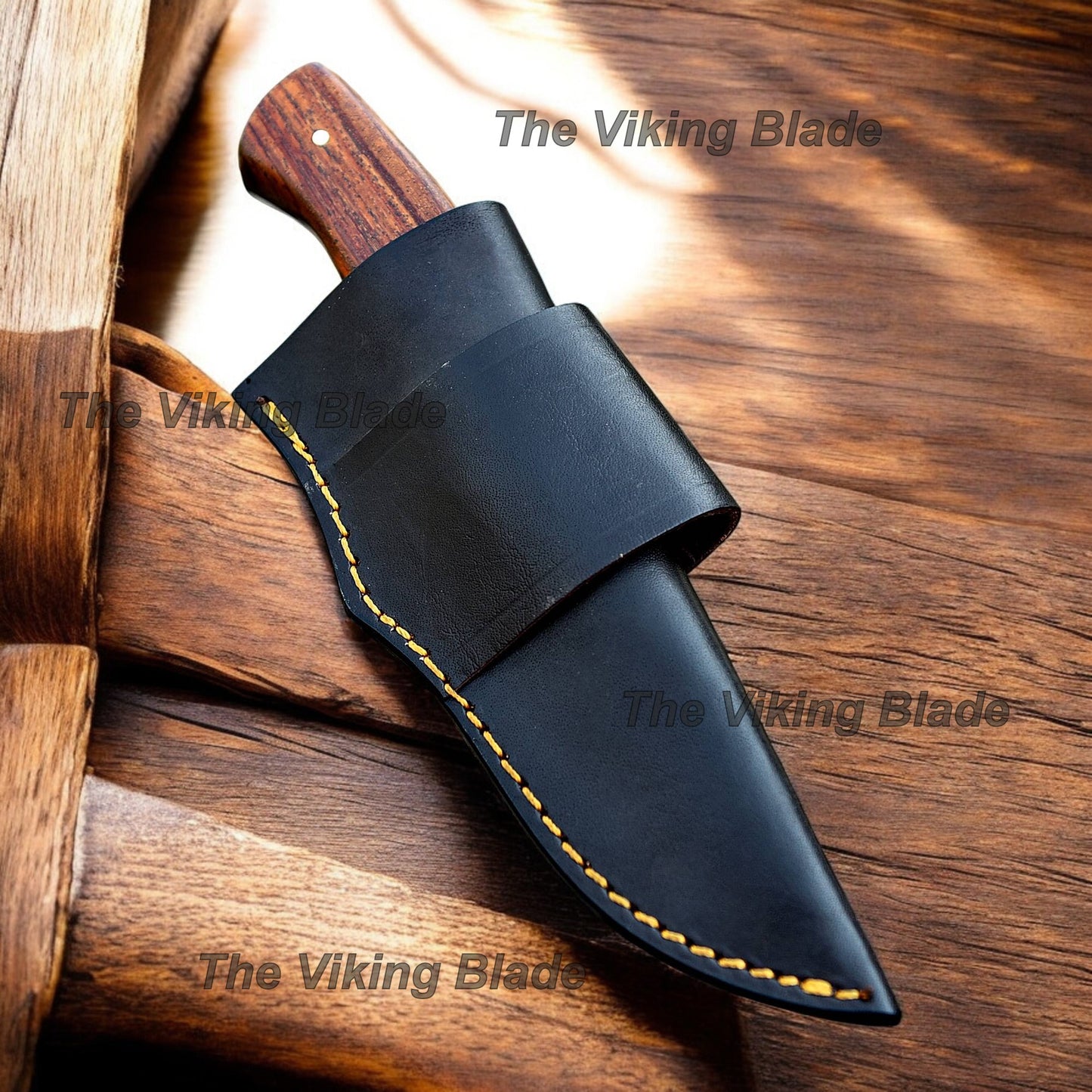 8.5" Custom Handmade Skinning Knife Rose Wood Handle With Leather Sheath