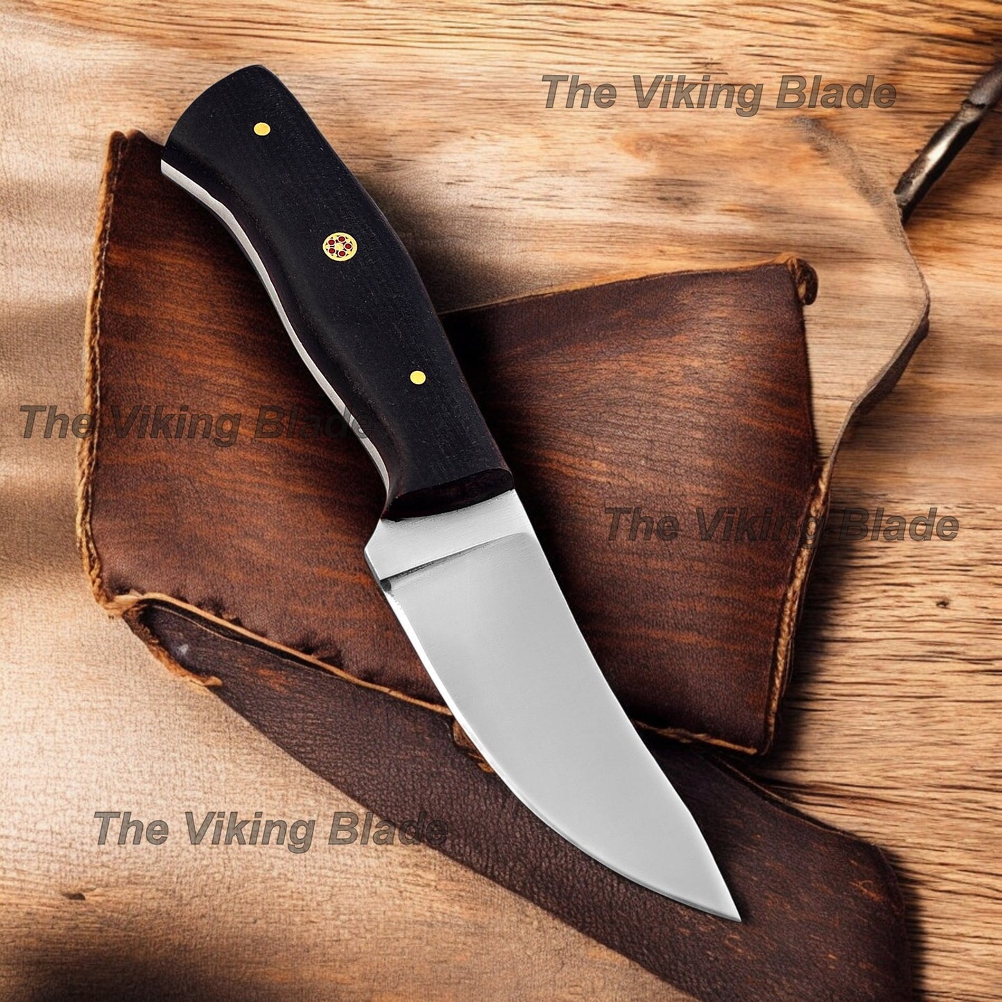 8.5" Custom Handmade Skinning Knife Micarta Handle With Leather Sheath