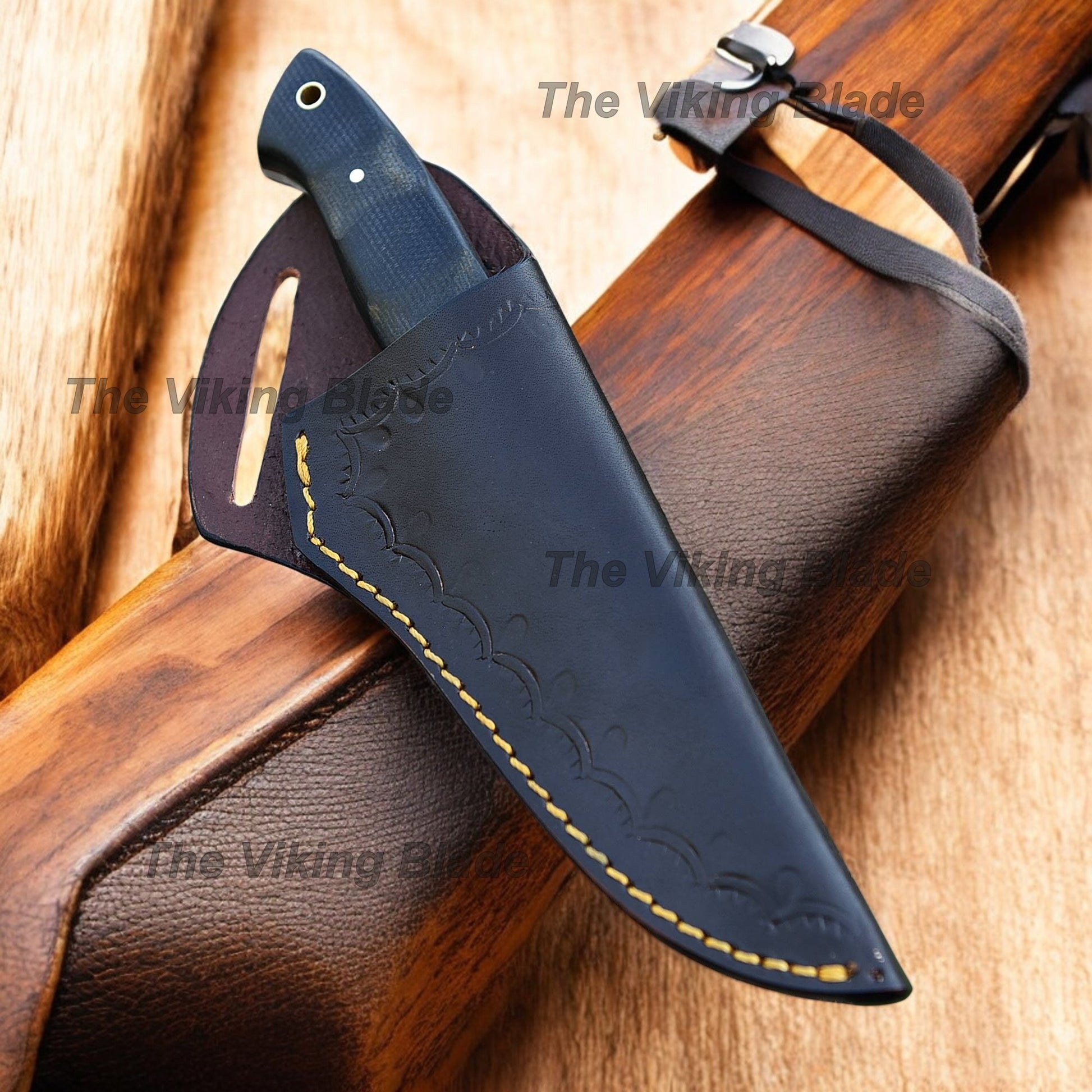 8.5" Custom Made Skinning Knife Micarta Handle With Leather Sheath