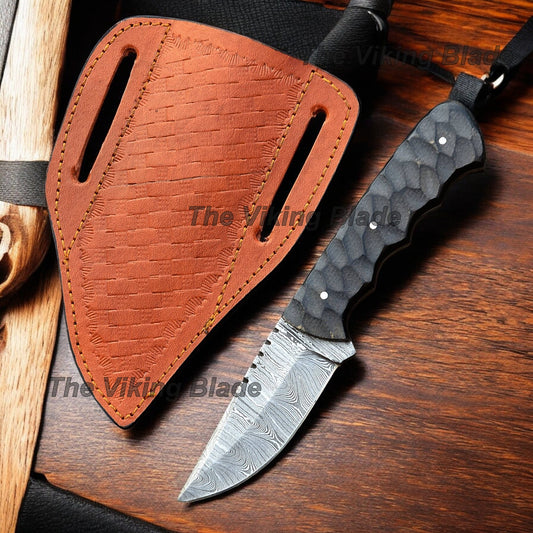 7" Custom Made Skinning Knife With Leather Sheath