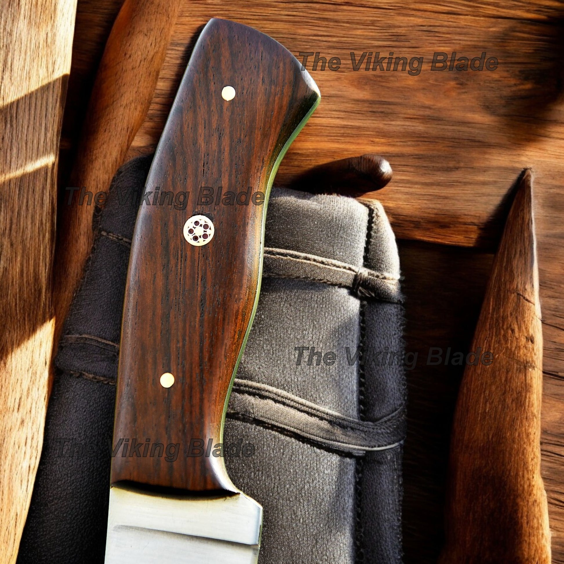 8.5" Custom Handmade Skinning Knife Rose Wood Handle With Leather Sheath