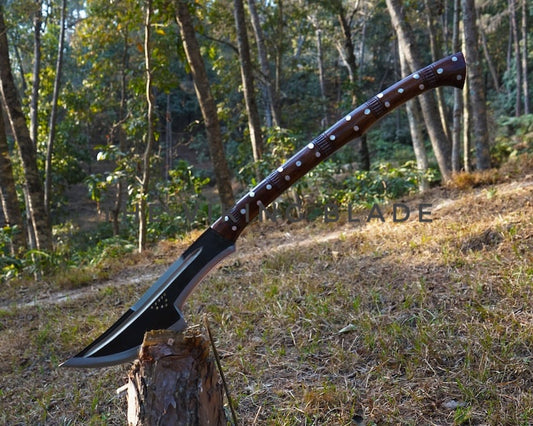 The Legacy of Himalayan Artisanship | Highly Graded Carbon Steel Blade | 9 inch black blade Farmer Axe | The Viking Blade |