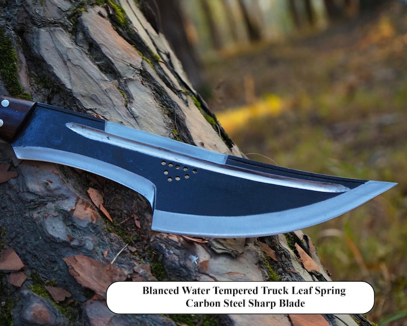 Bladed tool on a tree branch with a blurred natural background