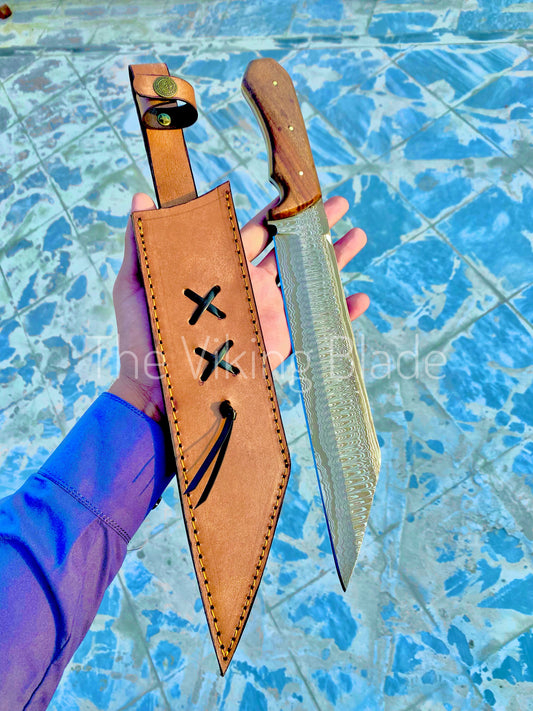Viking Seax Knife Hand Forged Damascus Steel Custom Made Hunting Knife | The Viking Blade |