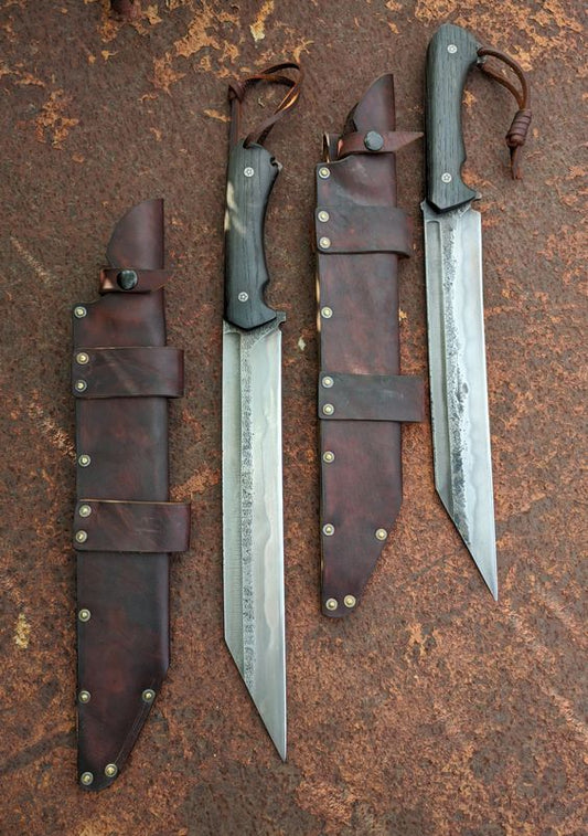 Viking Seax Knife - Full Tang 1095 Steel Blade, African Black Wenge Wood Handle - 15.5 Inches