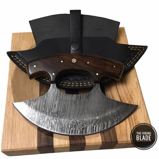 handmade Damascus steel chef Ulu knife