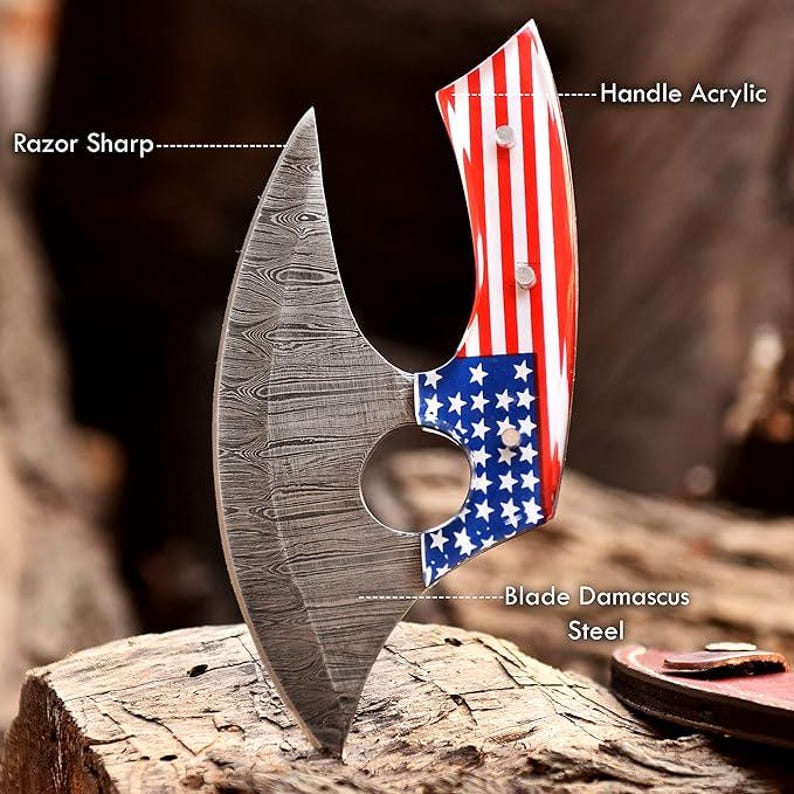 Viking Blade Damascus steel Ullu knife used for cutting food in kitchen
