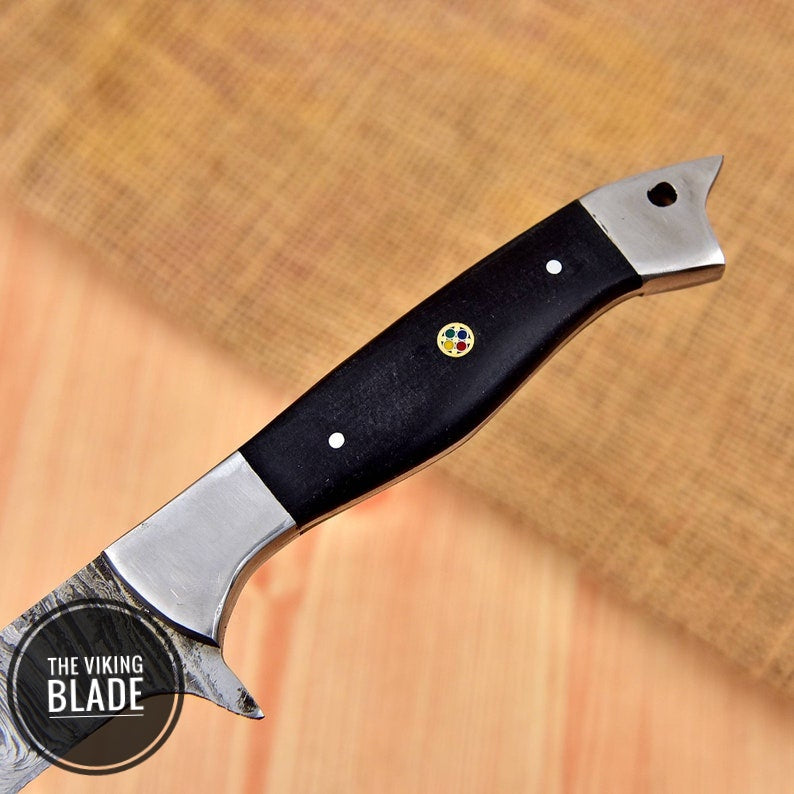 Custom Handmade Damascus Steel Fillet Fish Chef Knife With Leather Sheath | The Viking Blade |