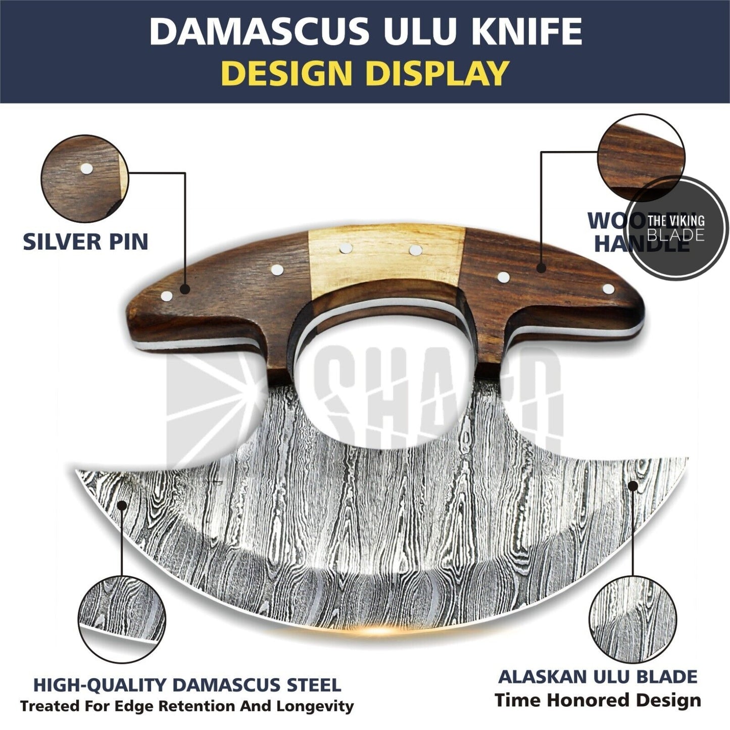 Handmade chef style Ulu knife with ergonomic wooden handle