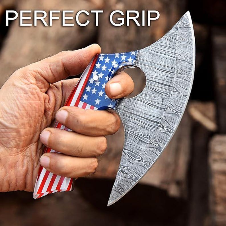 Ergonomic handle of Viking Blade handmade Damascus steel Ullu knife close-up