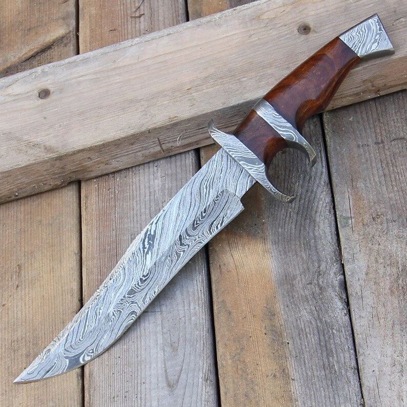 Custom Forged Damascus Steel Outdoor Knife with Leather Sheath by Hunt For Life