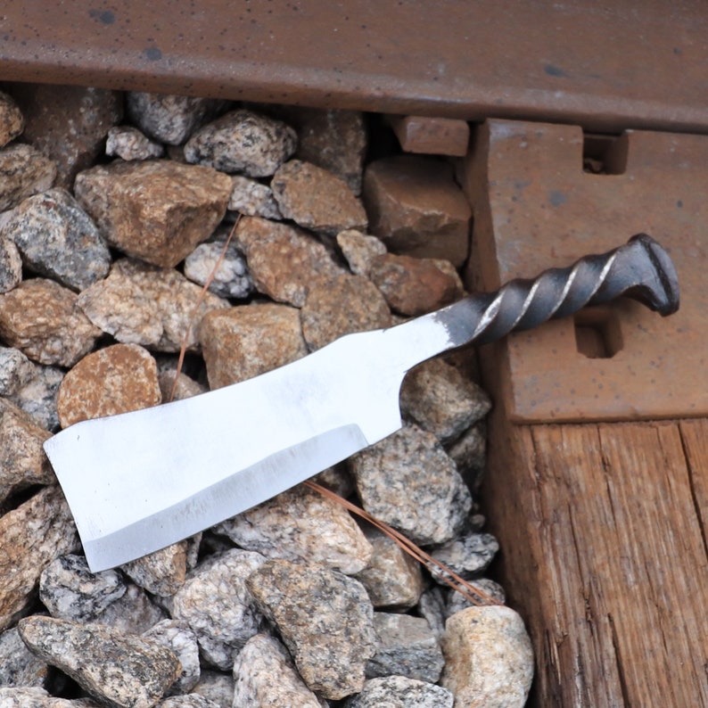 Butcher Railroad Spike Cleaver Knife - Hand Forged Locomotive Railroad Spike Knife with Leather Sheath