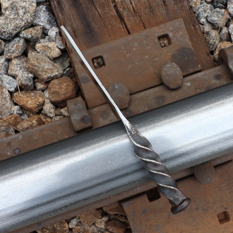 Butcher Railroad Spike Cleaver Knife - Hand Forged Locomotive Railroad Spike Knife with Leather Sheath
