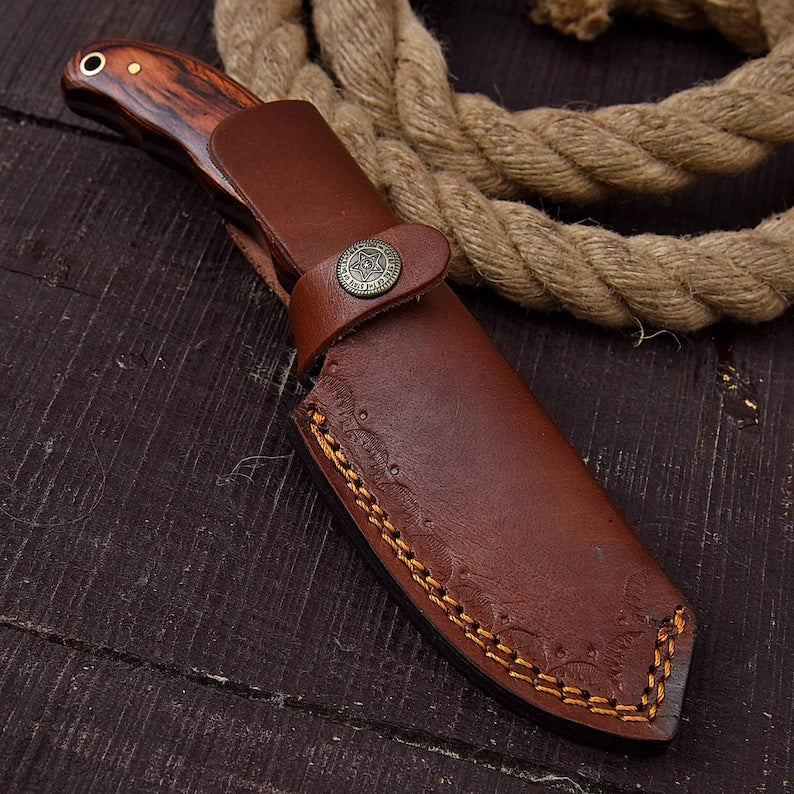 Custom Handmade Gut Hook Hunting Knife With Leather Sheath