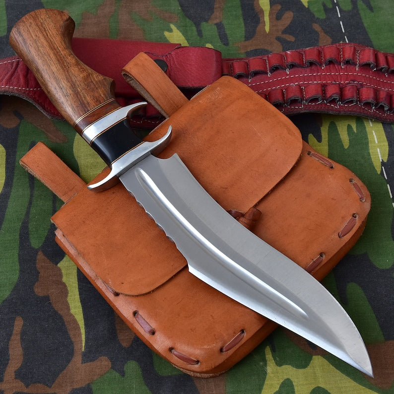 Stainless Steel Drop Point Outdoor Hunting Knife With Leather Sheath