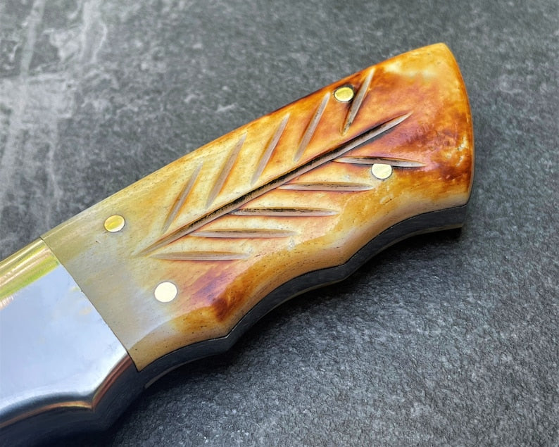 Custom Handmade Damascus Steel Gut Hook Hunting Knife With Leather Sheath