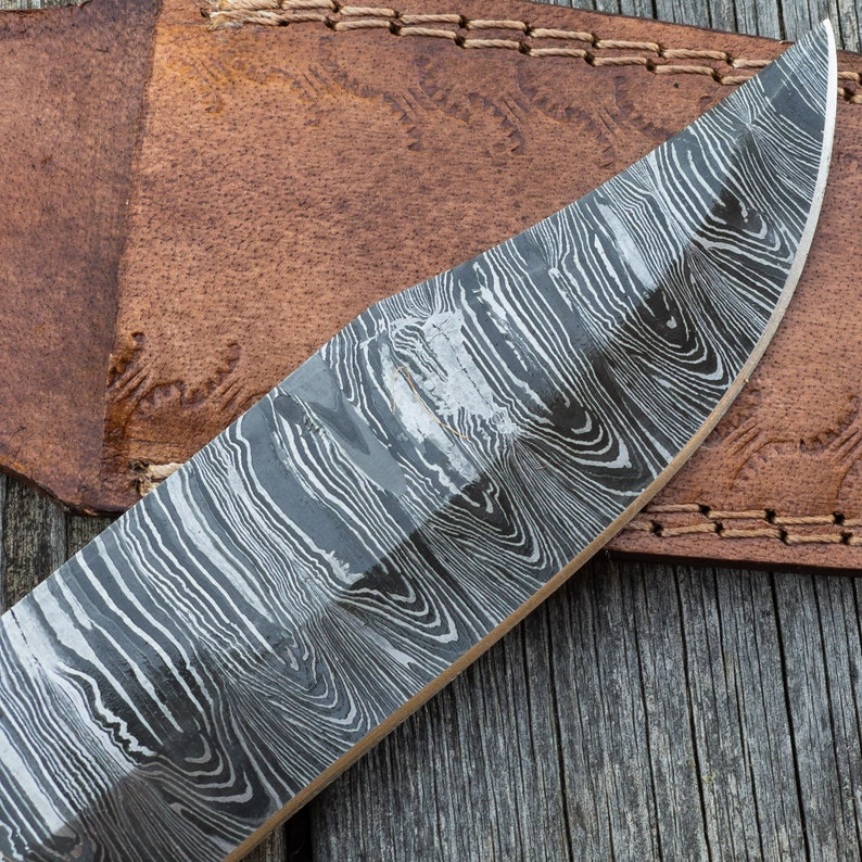 Seas Viking Inspired Outdoor Knife - Forged Damascus Steel Medieval Collectible Clip Point Hunting Knife w/ Genuine Leather Sheath