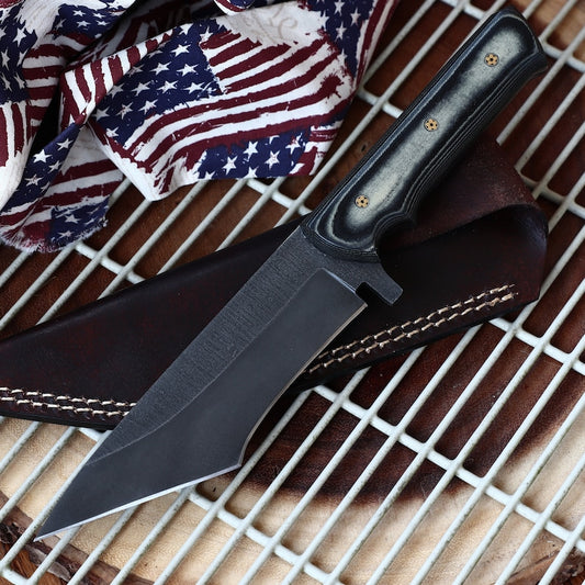 Fusion Tanto 440c Stainless Steel Full Tang G10 Handle w/ Genuine Leather Sheath