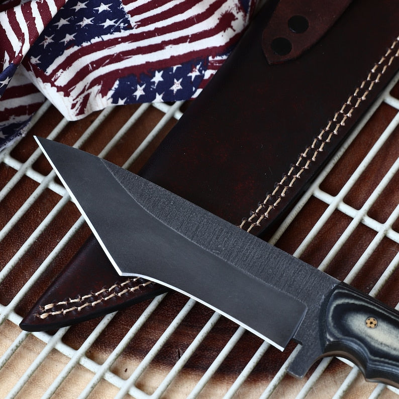 Fusion Tanto 440c Stainless Steel Full Tang G10 Handle w/ Genuine Leather Sheath