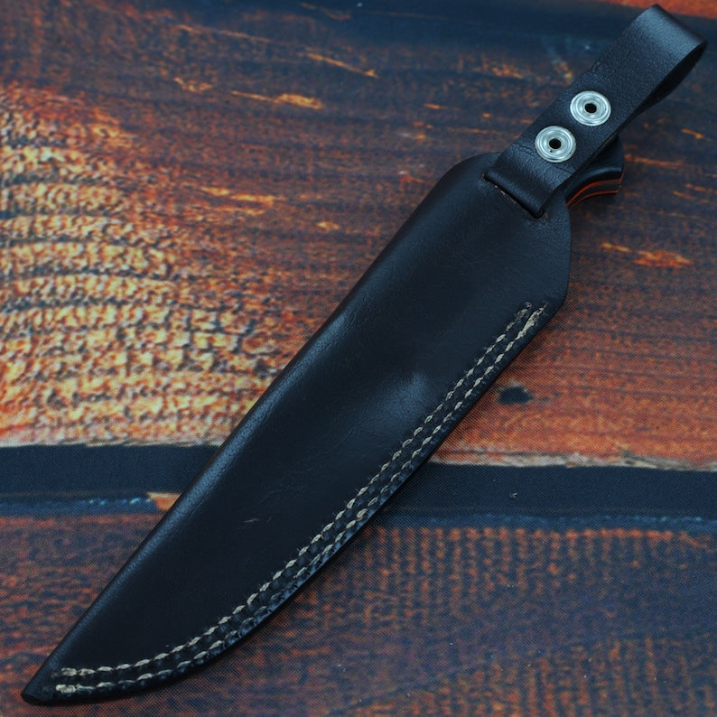 Fixed Blade Hunting Knife - Heavy Duty J2 Steel Sharpened Scalloped Full Tang Blade G10 Handle w/ Lanyard Hole