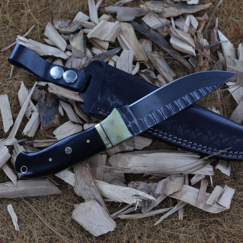 Fixed Blade Hunting Knife | Camping Hiking Full Tang J2 Steel Drop Point Blade w/ Buffalo Horn Camel Bone Handle