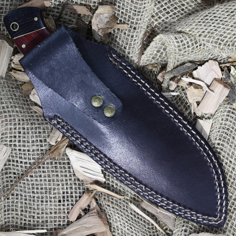 Full Tang Functional Fishing Camping Survival Hand Forged Gut Hook Blade Walnut Wood Handle With Leather Sheath