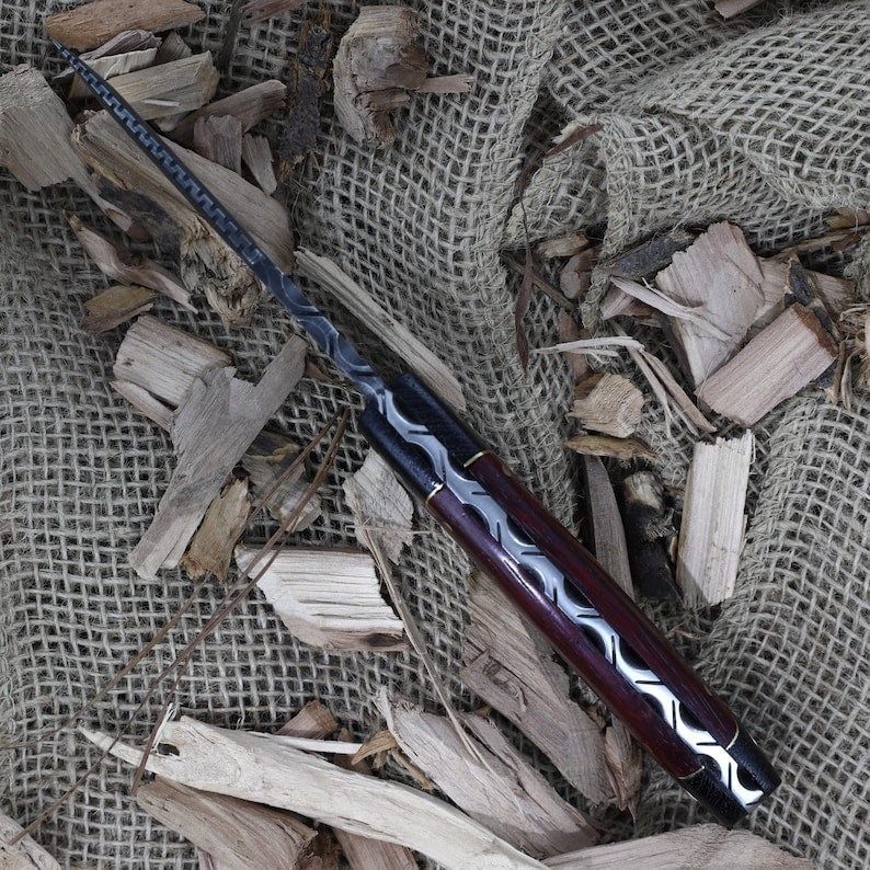 Full Tang Functional Fishing Camping Survival Hand Forged Gut Hook Blade Walnut Wood Handle With Leather Sheath