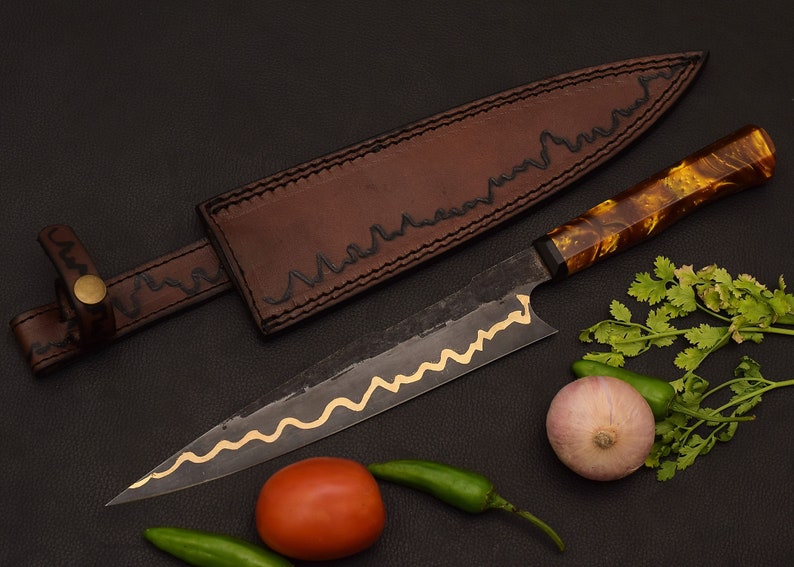 Handmade Beautiful Kitchen Chef Knife 440 C Blade with Leather Sheath