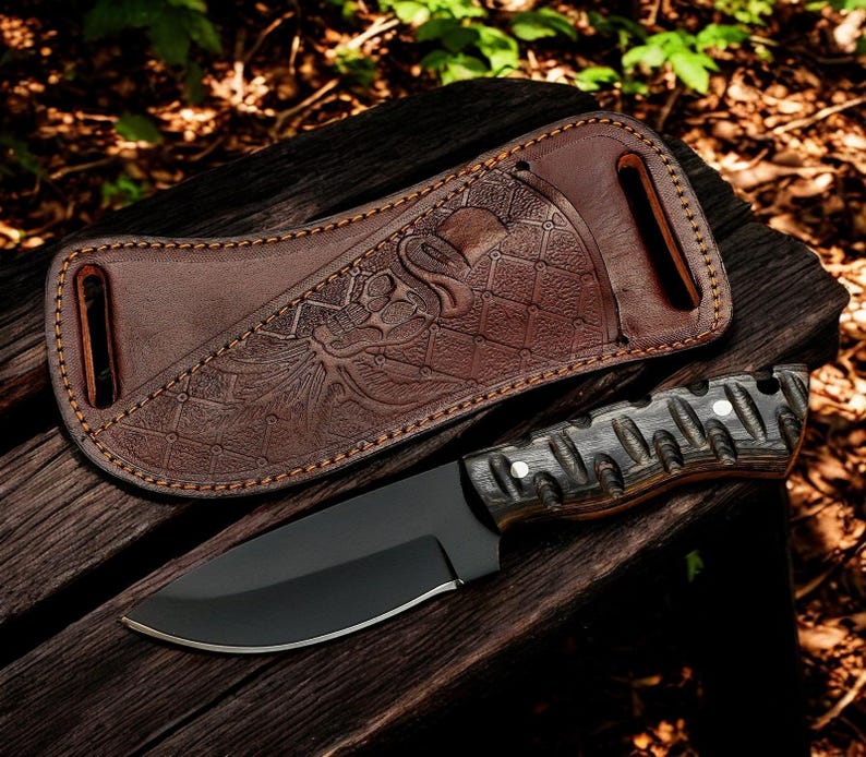 Custom Handmade Hunting Knife With Leather Sheath