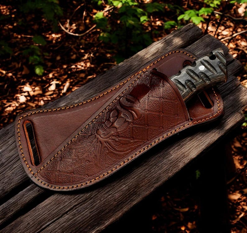 Custom Handmade Hunting Knife With Leather Sheath