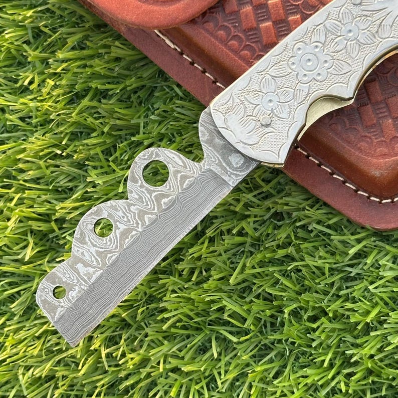 Custom Handmade Folding Pocket Knife With Leather Pouch