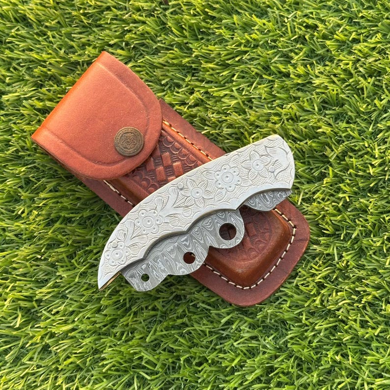 Custom Handmade Folding Pocket Knife With Leather Pouch