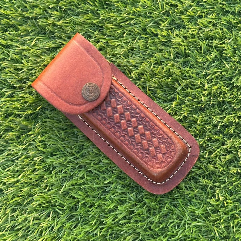 Custom Handmade Folding Pocket Knife With Leather Pouch