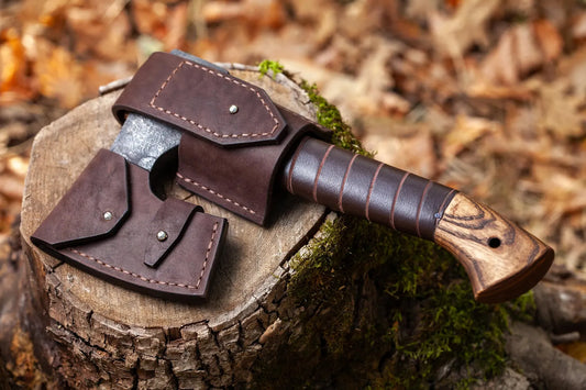Small Bearded Axe with Short Handle and Leather Wrapping, Viking Axe, Scandinavian Axe, Bearded Axe