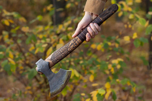Baltic Axe "Odin" with Carved Handle with Leather Case, Camping Hatchet, Carving Axe, Carpenters
