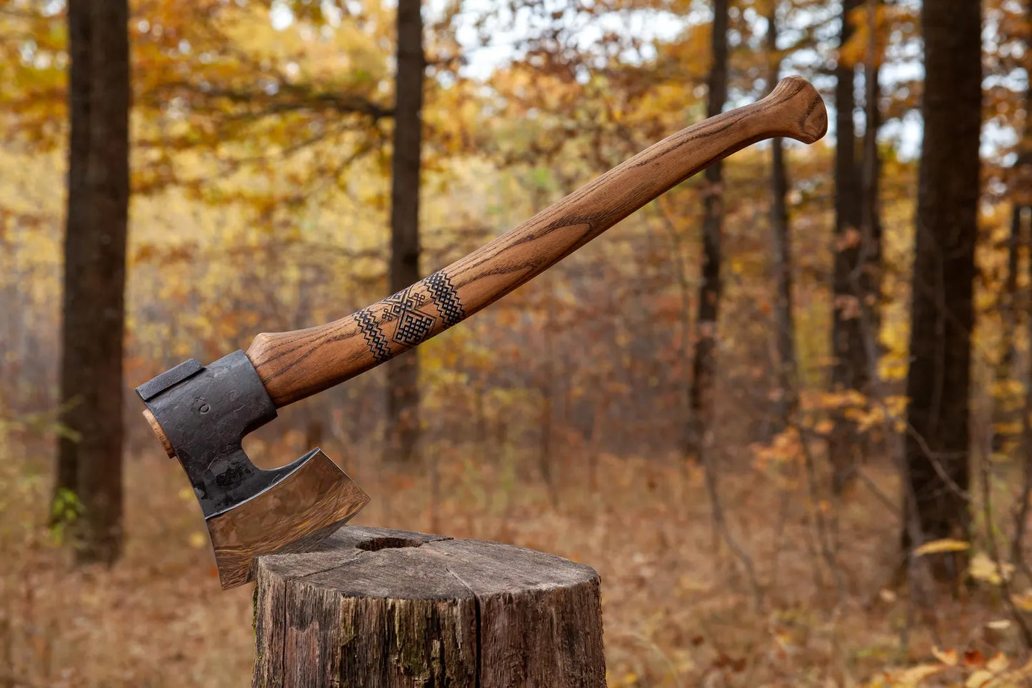 Finnish Viking Axe with Ukrainian Carvings - Camping Axe, Bushcraft Axe, Forest Axe, Finnish Type, Hiking Axe for Limbing, Splitting