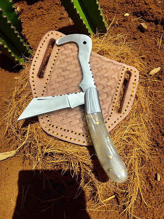 Handmade Cowboy Trapper knife in 440 C steel With Leather Sheath