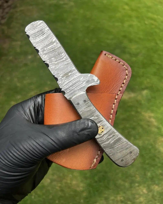 Handcrafted Damascus Steel Cowboy Knife with Brass Liners