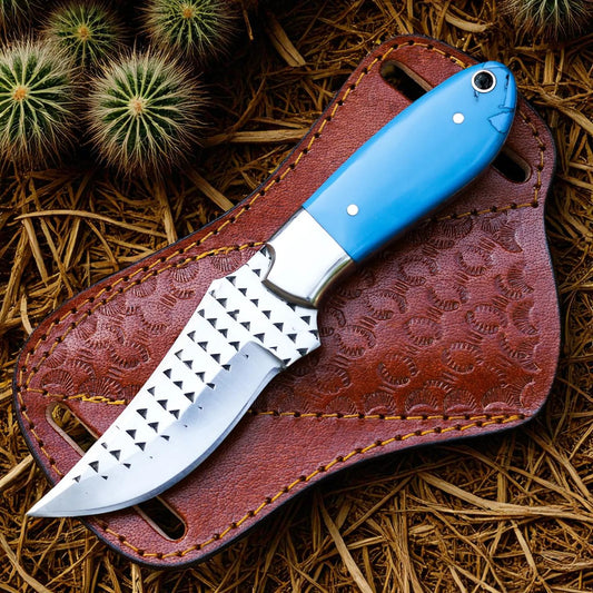 Handmade Rasp Steel Cowboy Bull Cutter Knife With Pancake Leather Pouch