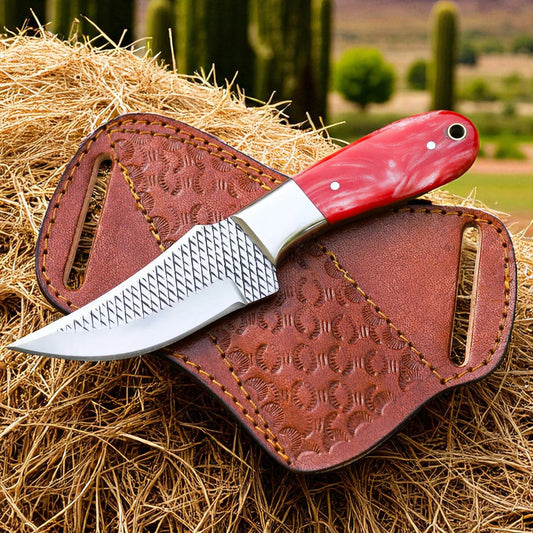 Handmade Rasp Steel Cowboy Bull Cutter Knife With Pancake Leather Sheath