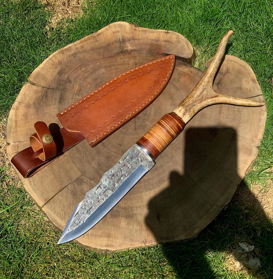 Custom Handmade Hunting Knife With Leather Sheath