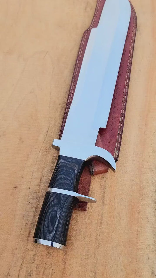 Custom Handmade Hunting Bowie Knife With Leather Sheath