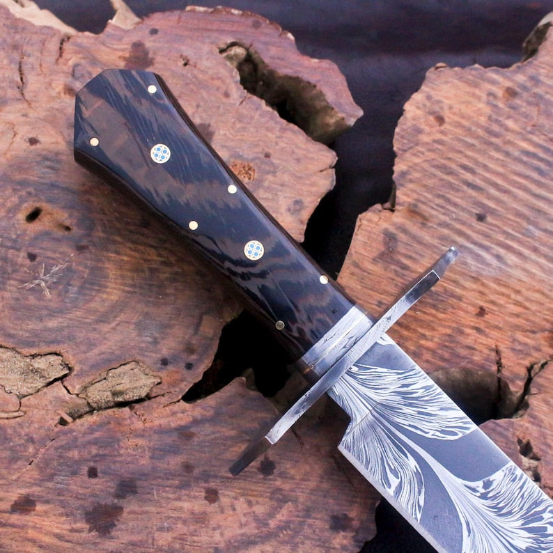 Custom Handmade Hunting Bowie Knife With Leather Sheath