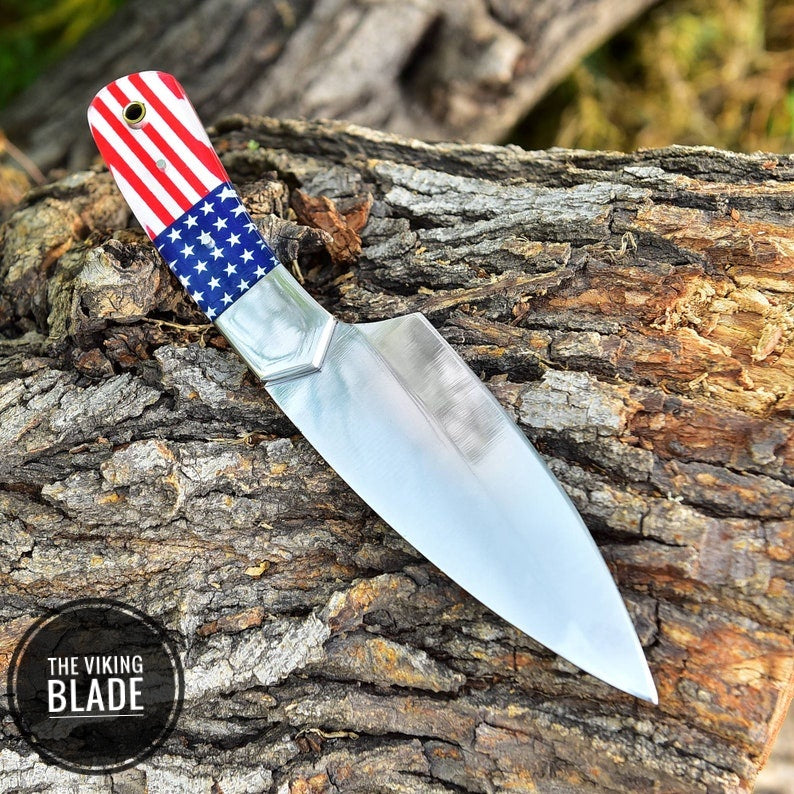 Custom Handmade Fixed Knife D2 Steel Blade Survival hunting American flag handle