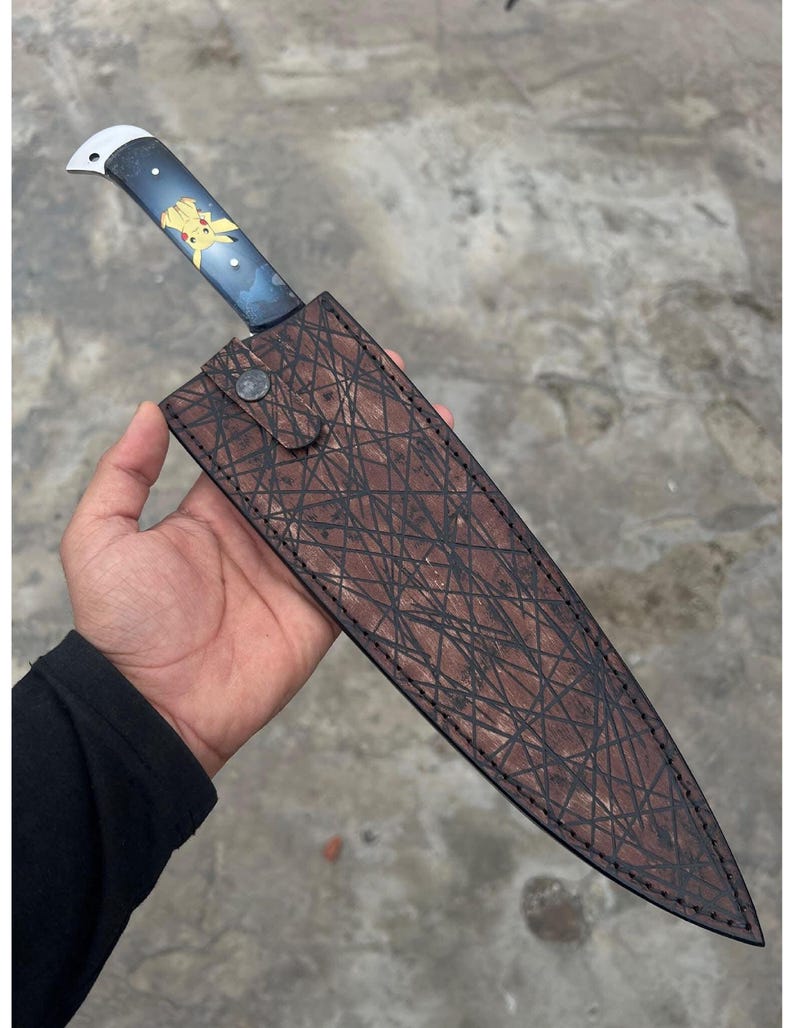 15'' Handmade Damascus Chef Knife: Anime Pikachu Style Handle, Kitchen Knife Gift