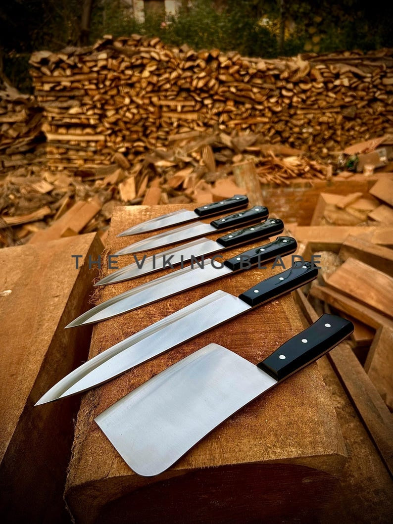 Hand Forged Chef Knife Set: Rustic Carbon Steel Cutlery