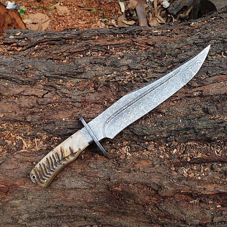 Custom Handmade Hunting Bowie Knife With Leather Sheath