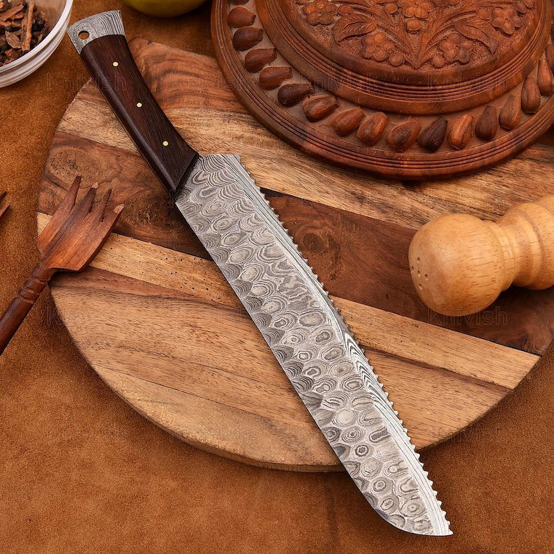 Bread Knife Bread Slicer Sourdough Bread Knife Natural Wood Handle Serrated Edge Knife
